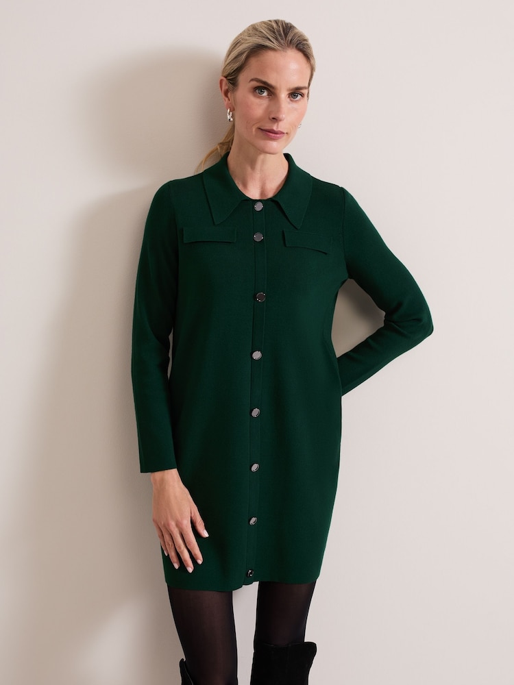 Phase Eight Green Azealia Fine Knit Collared Tunic Dress - Image 1 of 7