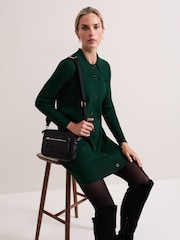 Phase Eight Green Azealia Fine Knit Collared Tunic Dress - Image 6 of 7