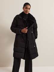 Phase Eight Black Kim Midi Faux Fur Puffer Coat - Image 1 of 7