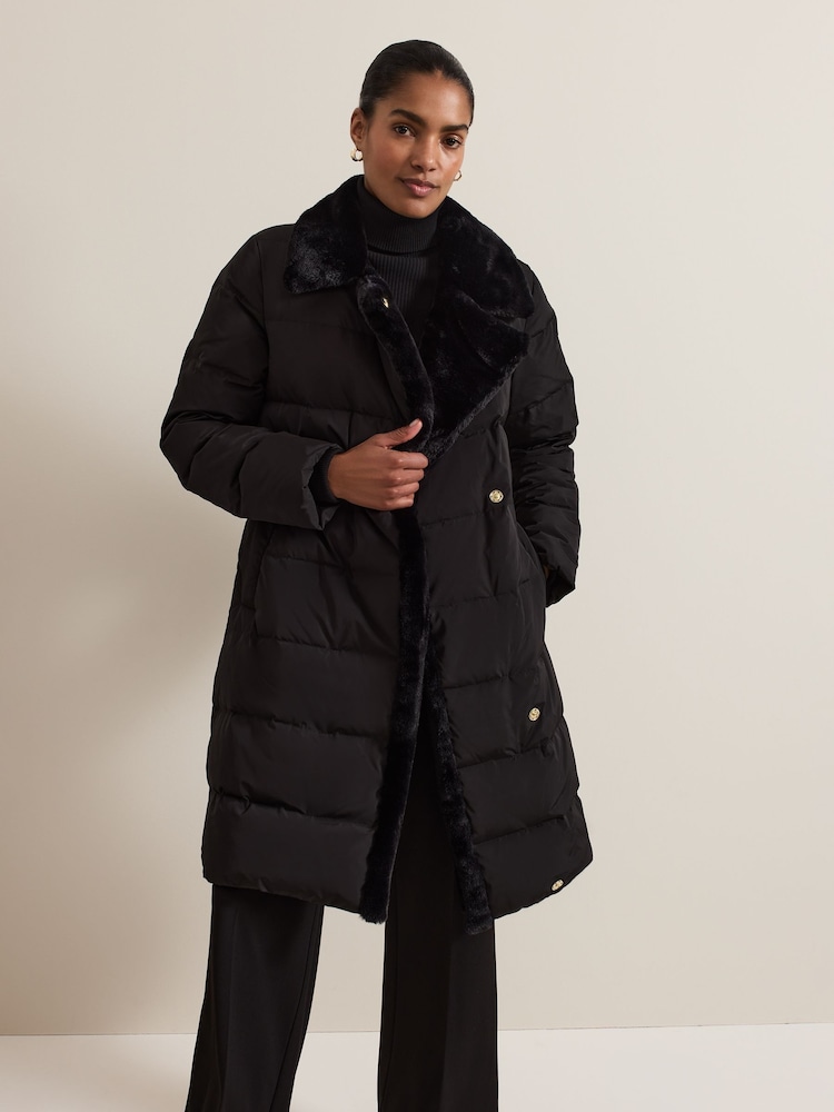 Phase Eight Black Kim Midi Faux Fur Puffer Coat - Image 1 of 7