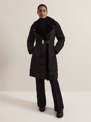 Phase Eight Black Kim Midi Faux Fur Puffer Coat - Image 3 of 7