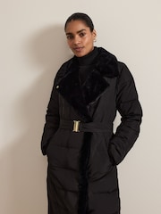 Phase Eight Black Kim Midi Faux Fur Puffer Coat - Image 4 of 7
