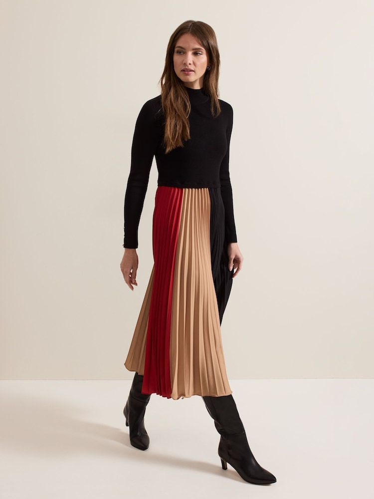 Phase Eight Black Petite Kiera Colourblock Woven Hem Midi Dress - Image 1 of 7