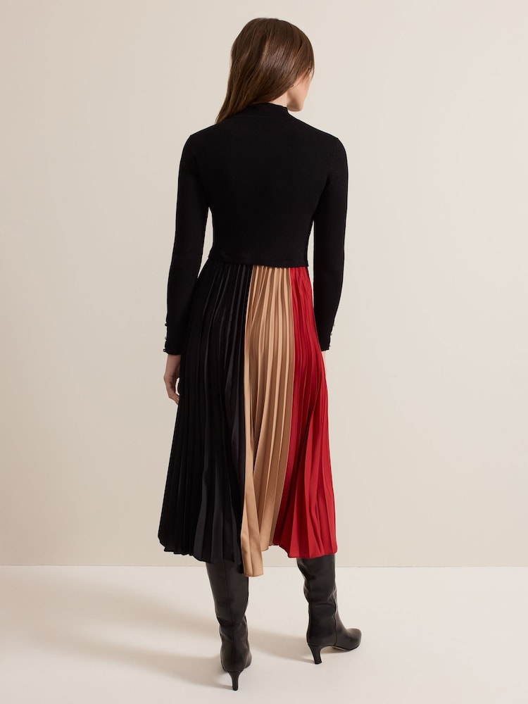 Phase Eight Black Petite Kiera Colourblock Woven Hem Midi Dress - Image 2 of 7