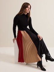 Phase Eight Black Petite Kiera Colourblock Woven Hem Midi Dress - Image 3 of 7
