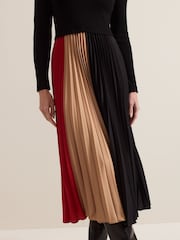 Phase Eight Black Petite Kiera Colourblock Woven Hem Midi Dress - Image 5 of 7