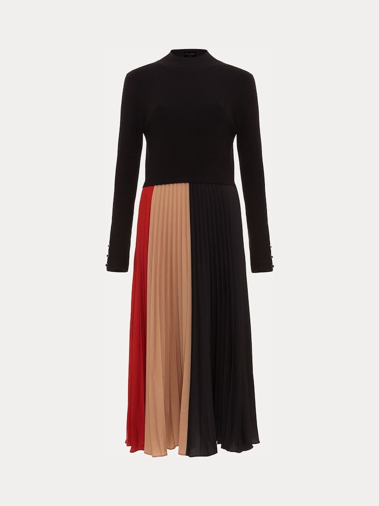 Phase Eight Black Petite Kiera Colourblock Woven Hem Midi Dress - Image 7 of 7