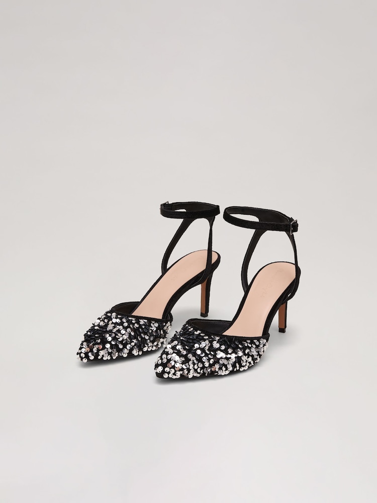 Phase Eight Black Velvet & Sequin Shoes - Image 2 of 7