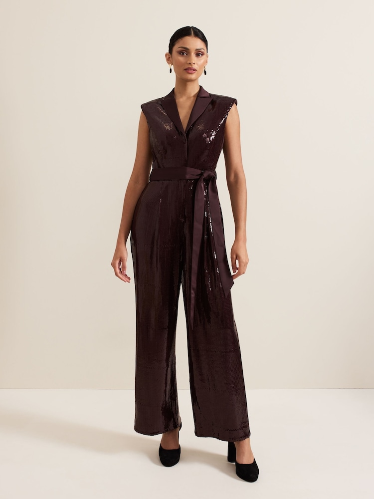 Phase Eight Red Ivey Sequin Jumpsuit - Image 2 of 8