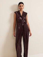 Phase Eight Red Ivey Sequin Jumpsuit - Image 4 of 8