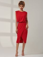 Jolie Moi Red Kira Tiered Draped Bodycon Dress - Image 1 of 6