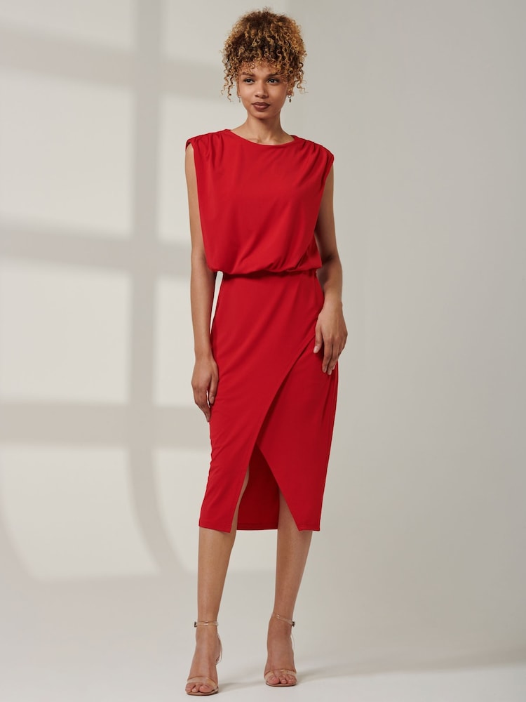Jolie Moi Red Kira Tiered Draped Bodycon Dress - Image 1 of 6