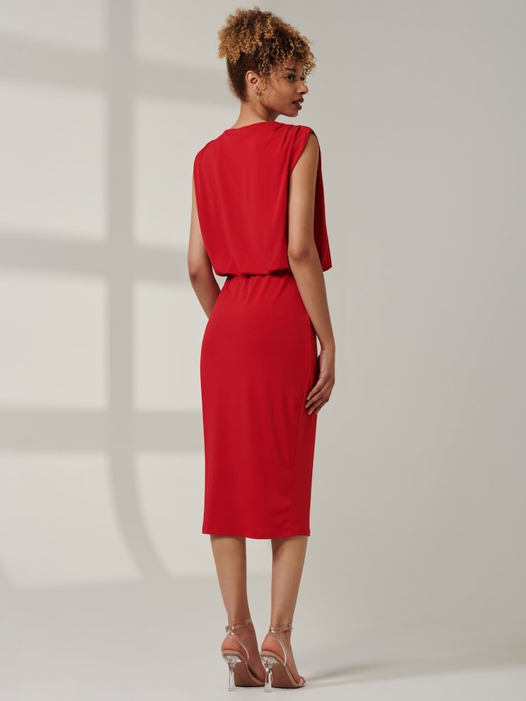 Jolie Moi Red Kira Tiered Draped Bodycon Dress - Image 2 of 6