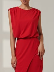 Jolie Moi Red Kira Tiered Draped Bodycon Dress - Image 3 of 6