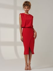 Jolie Moi Red Kira Tiered Draped Bodycon Dress - Image 5 of 6