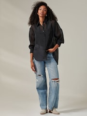Jolie Moi Black Sheer Keyhole Back Shirt - Image 1 of 5