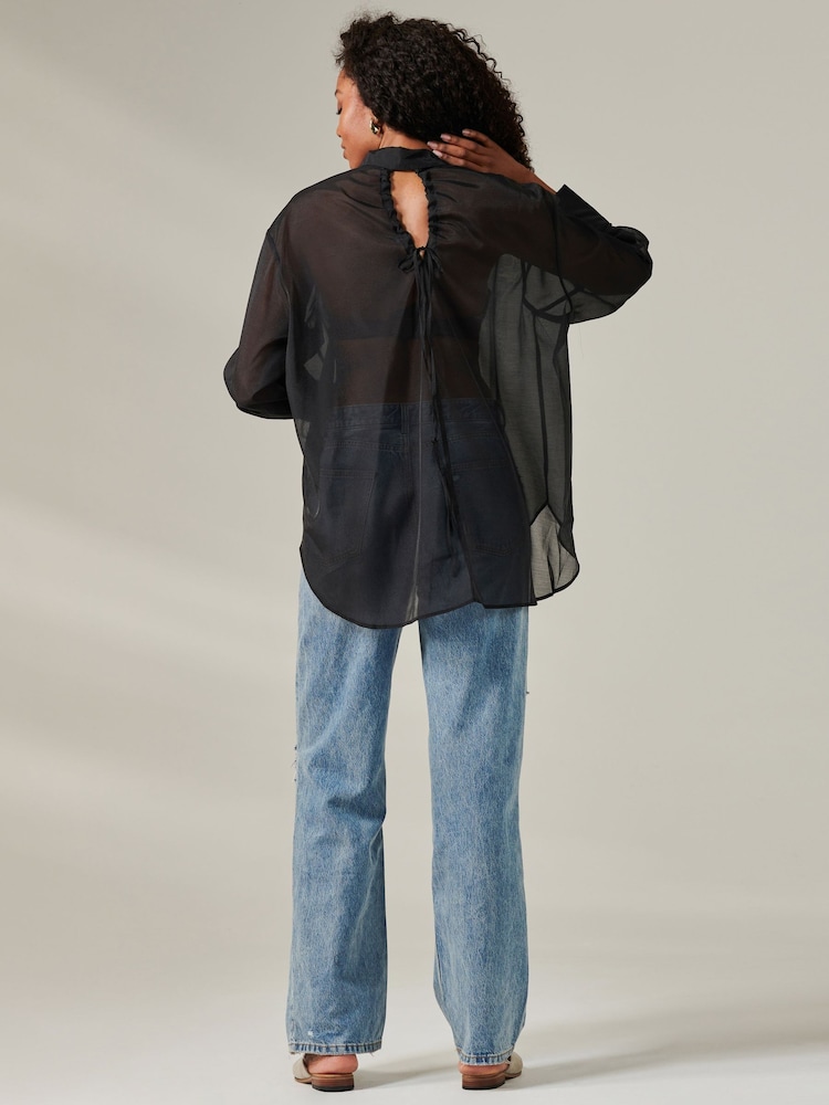 Jolie Moi Black Sheer Keyhole Back Shirt - Image 2 of 5