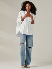 Jolie Moi White Plain Keyhole Back 100% Cotton Shirt - Image 1 of 6