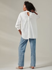 Jolie Moi White Plain Keyhole Back 100% Cotton Shirt - Image 2 of 6