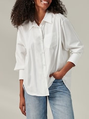 Jolie Moi White Plain Keyhole Back 100% Cotton Shirt - Image 3 of 6
