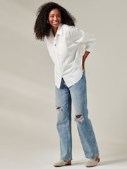 Jolie Moi White Plain Keyhole Back 100% Cotton Shirt - Image 4 of 6