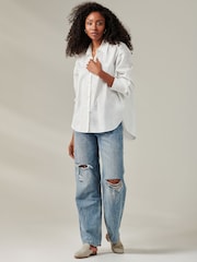Jolie Moi White Plain Keyhole Back 100% Cotton Shirt - Image 5 of 6