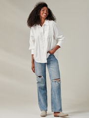 Jolie Moi White Plain Keyhole Back 100% Cotton Shirt - Image 6 of 6