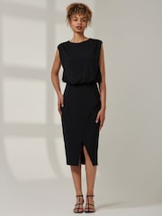Jolie Moi Black Kira Tiered Draped Bodycon Dress - Image 4 of 6