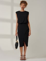 Jolie Moi Black Kira Tiered Draped Bodycon Dress - Image 6 of 6