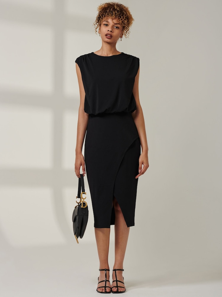 Jolie Moi Black Kira Tiered Draped Bodycon Dress - Image 6 of 6