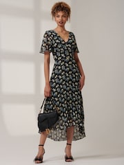 Jolie Moi Black Meagan V-Neck Chiffon Maxi Dress - Image 1 of 6