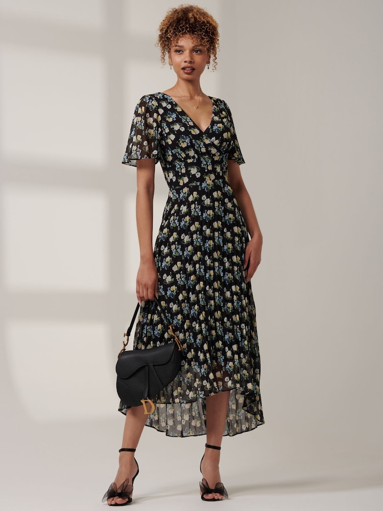 Jolie Moi Black Meagan V-Neck Chiffon Maxi Dress - Image 1 of 6