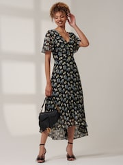 Jolie Moi Black Meagan V-Neck Chiffon Maxi Dress - Image 5 of 6