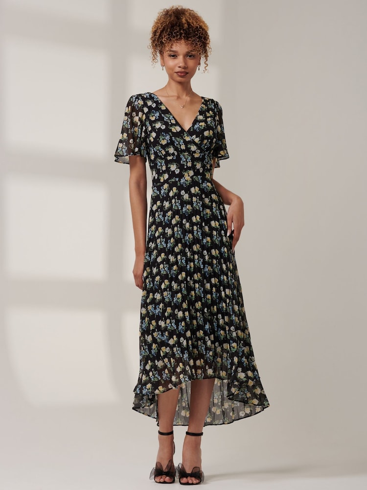 Jolie Moi Black Meagan V-Neck Chiffon Maxi Dress - Image 6 of 6