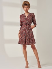 Jolie Moi Red Mini Floral Print Self Tie Dress - Image 1 of 5