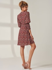 Jolie Moi Red Mini Floral Print Self Tie Dress - Image 2 of 5
