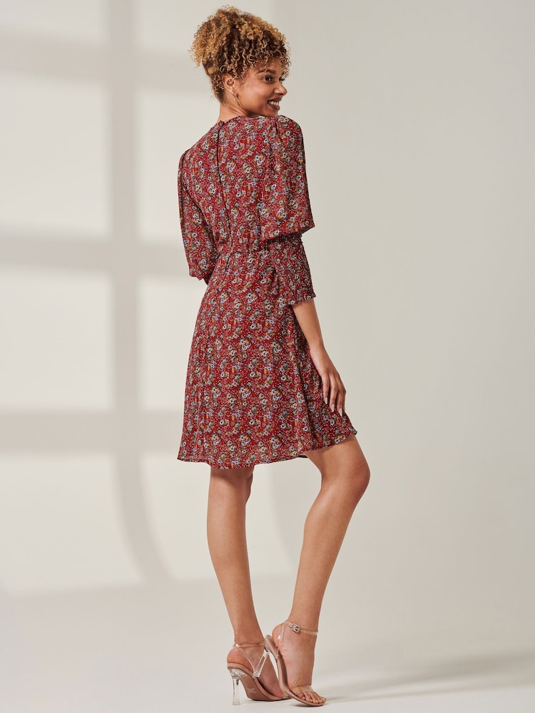 Jolie Moi Red Mini Floral Print Self Tie Dress - Image 2 of 5
