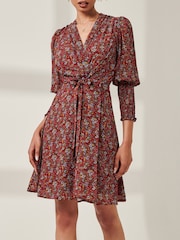 Jolie Moi Red Mini Floral Print Self Tie Dress - Image 3 of 5