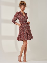 Jolie Moi Red Mini Floral Print Self Tie Dress - Image 4 of 5