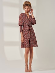 Jolie Moi Red Mini Floral Print Self Tie Dress - Image 5 of 5