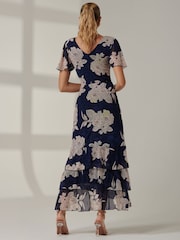 Jolie Moi Blue Floral Printed Tiered Maxi Dress - Image 2 of 6