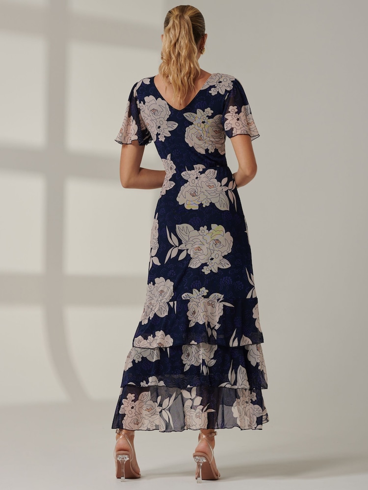 Jolie Moi Blue Floral Printed Tiered Maxi Dress - Image 2 of 6