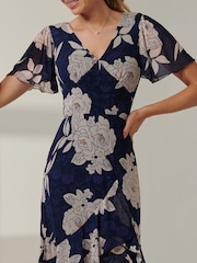 Jolie Moi Blue Floral Printed Tiered Maxi Dress - Image 3 of 6