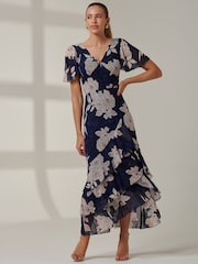 Jolie Moi Blue Floral Printed Tiered Maxi Dress - Image 5 of 6