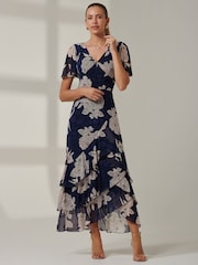 Jolie Moi Blue Floral Printed Tiered Maxi Dress - Image 6 of 6