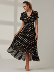 Jolie Moi Black Metallic Effect Angel Sleeve Maxi Dress - Image 1 of 6