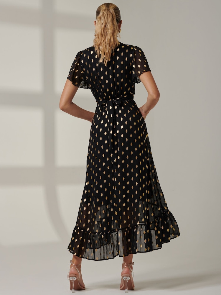 Jolie Moi Black Metallic Effect Angel Sleeve Maxi Dress - Image 2 of 6