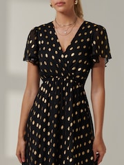 Jolie Moi Black Metallic Effect Angel Sleeve Maxi Dress - Image 3 of 6