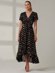 Jolie Moi Black Metallic Effect Angel Sleeve Maxi Dress - Image 4 of 6