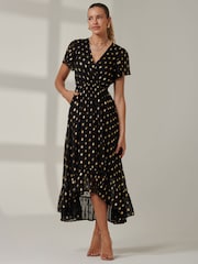 Jolie Moi Black Metallic Effect Angel Sleeve Maxi Dress - Image 5 of 6